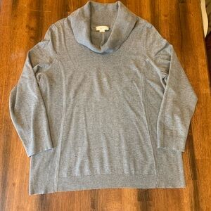 CJ Banks Sweater 2X Light Gray Cowlneck 3/4 sleeves
